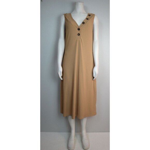 KORI AMERICA - WOMEN'S BEIGE RIBBED MIDI DRESS - SIZE M - STRETCH KNIT - Picture 1 of 7